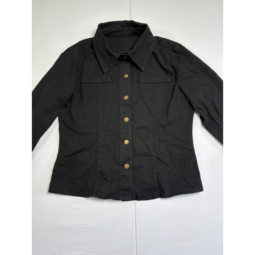 Dazy Womens XL Black Utility Snap Button Down Shirt Jacket Gold Hardware Shacket